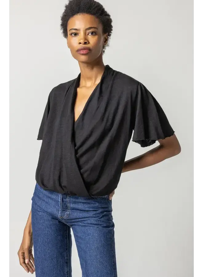 FAUX WRAP FLUTTER SLEEVE