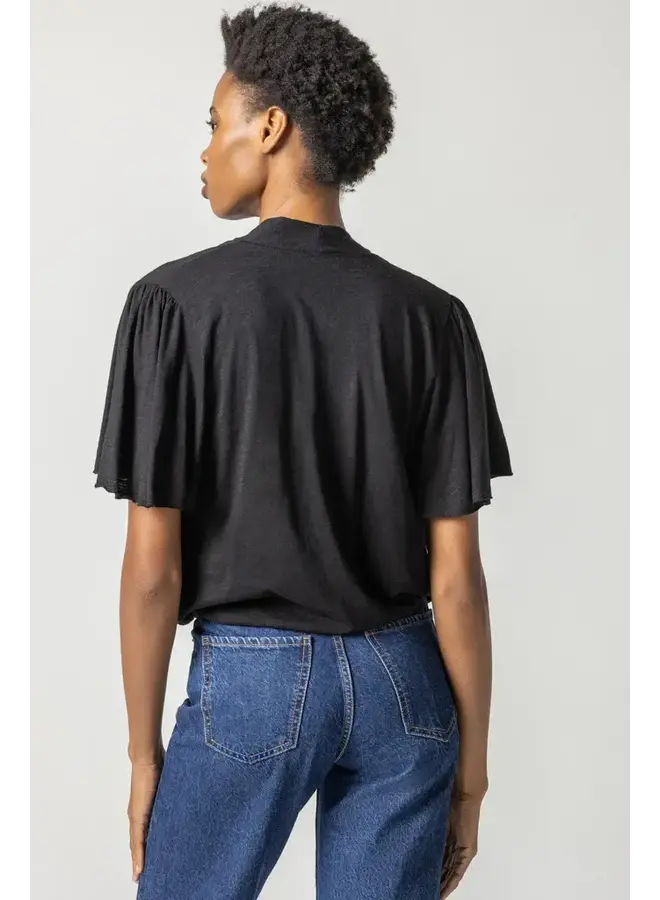 FAUX WRAP FLUTTER SLEEVE