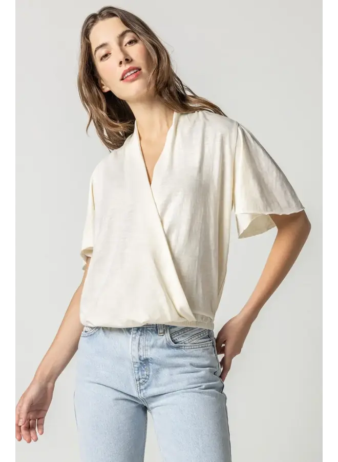 FAUX WRAP FLUTTER SLEEVE