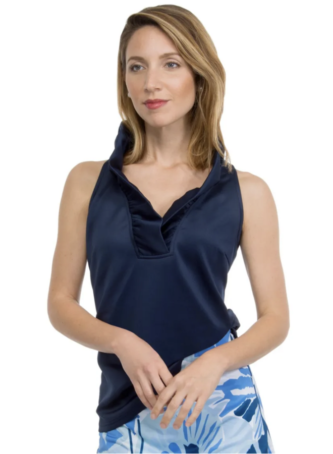 Jersey Sleeveless Ruffneck Top