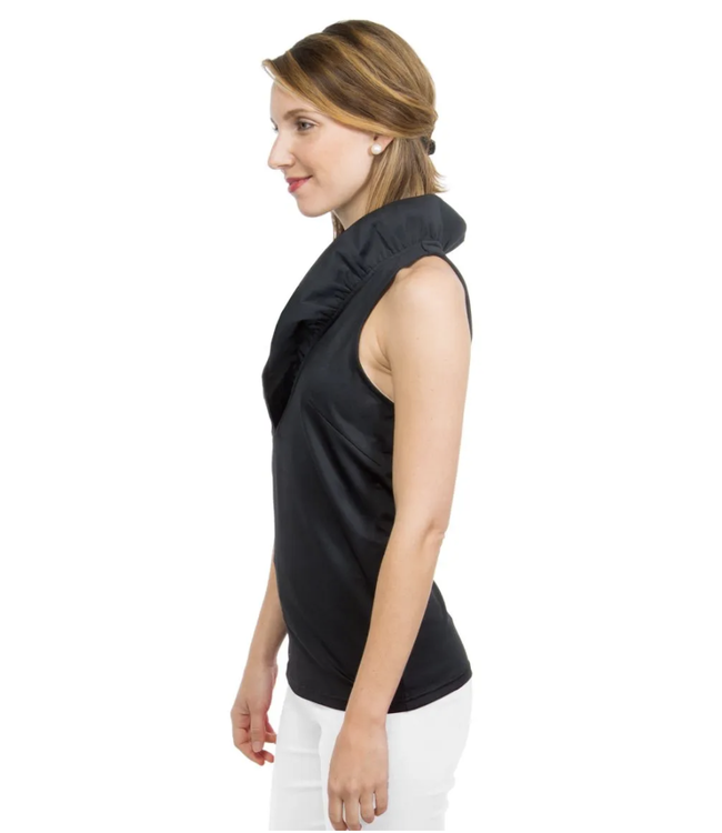 Gretchen Scott Jersey Sleeveless Ruffneck Top