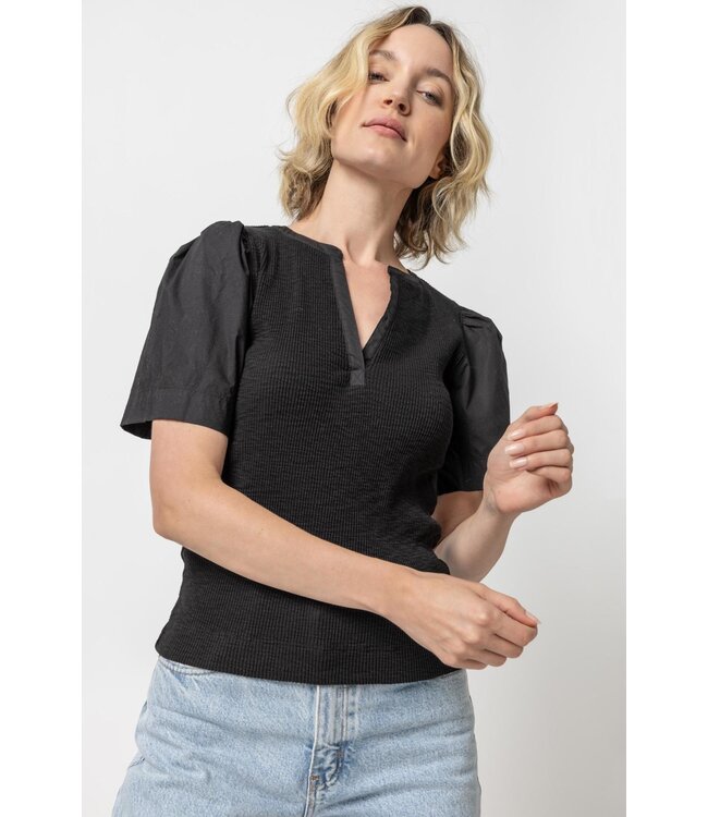 Lilla P WOVEN SLEEVE SPLIT NECK