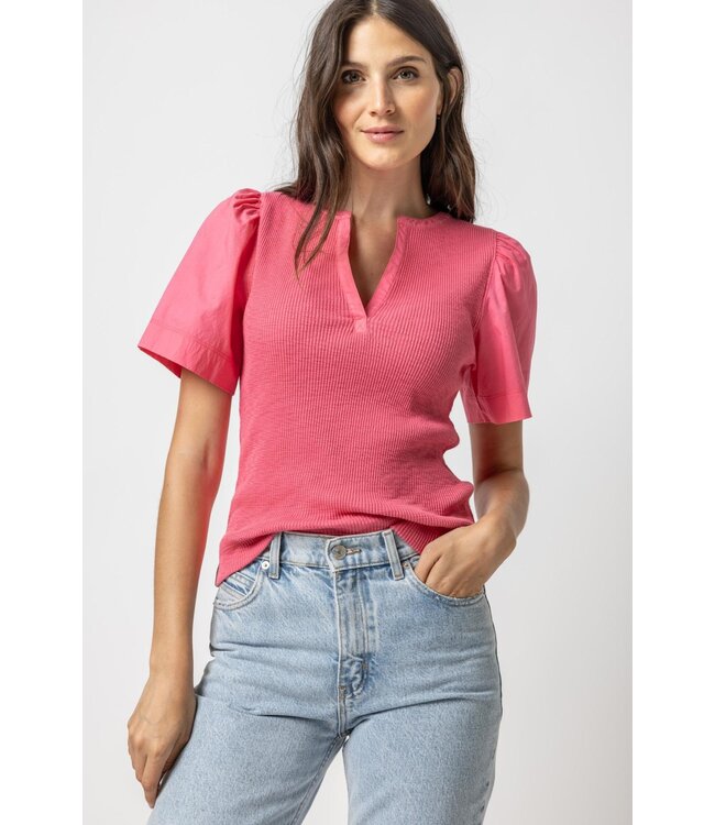 Lilla P WOVEN SLEEVE SPLIT NECK