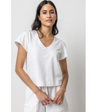 Lilla P PLEATED CAP SLEEVE V-NECK