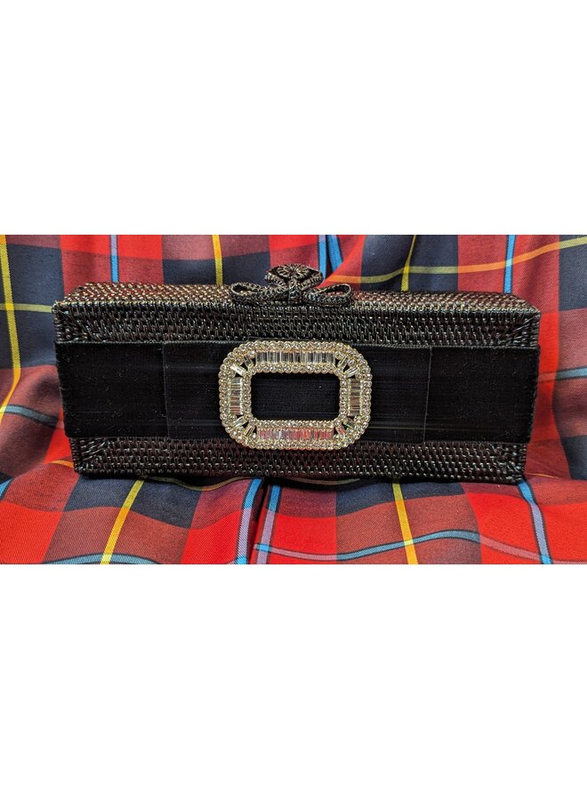 BLACK COLETTE / BLACK VELVET BOW WITH RHINESTONE BUCKLE