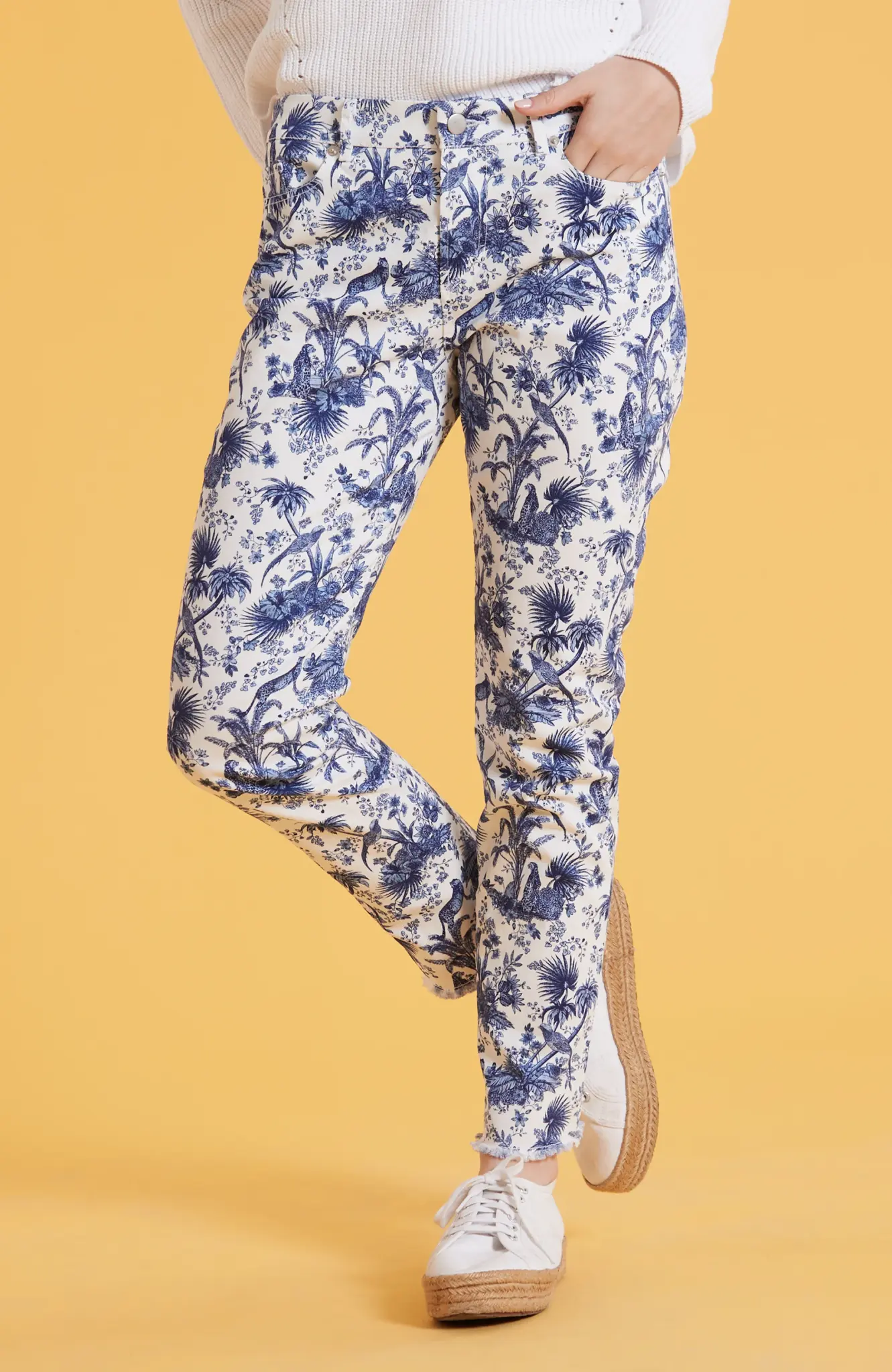 TWILL FRAYED COTTON SPANDEX PANTS Twist Boutique