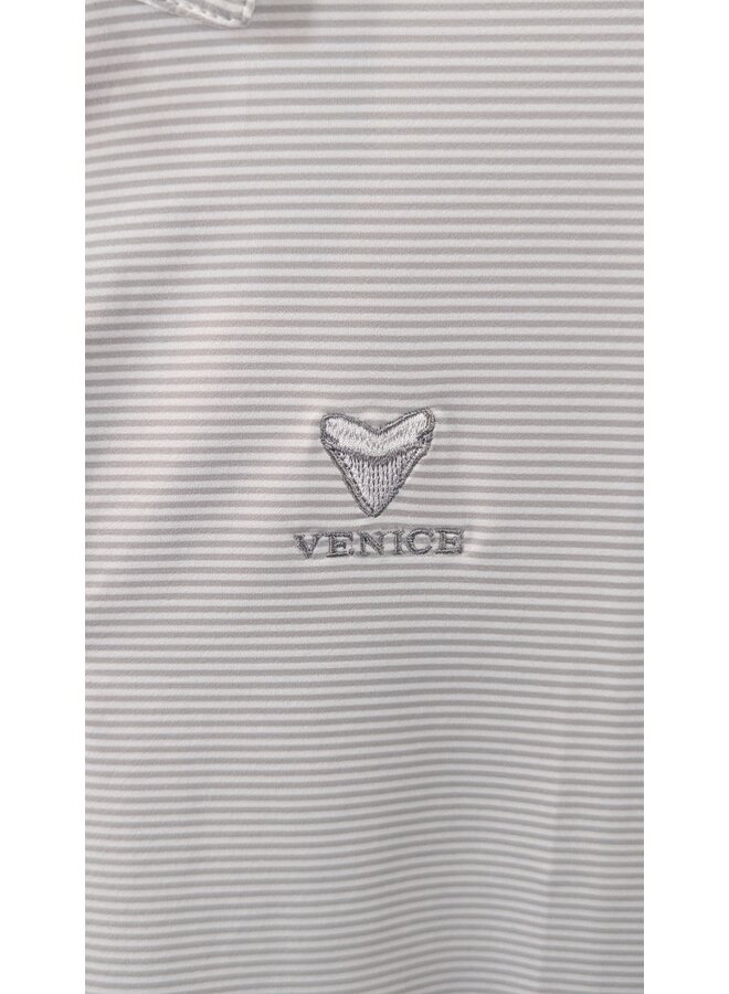 M SS Brrreeze Meadowbrook Stripe Polo - Venice Logo