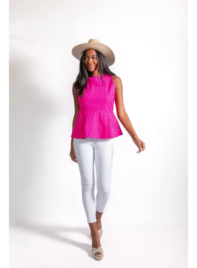 SLEEVELESS ZIP BACK PEPLUM TOP