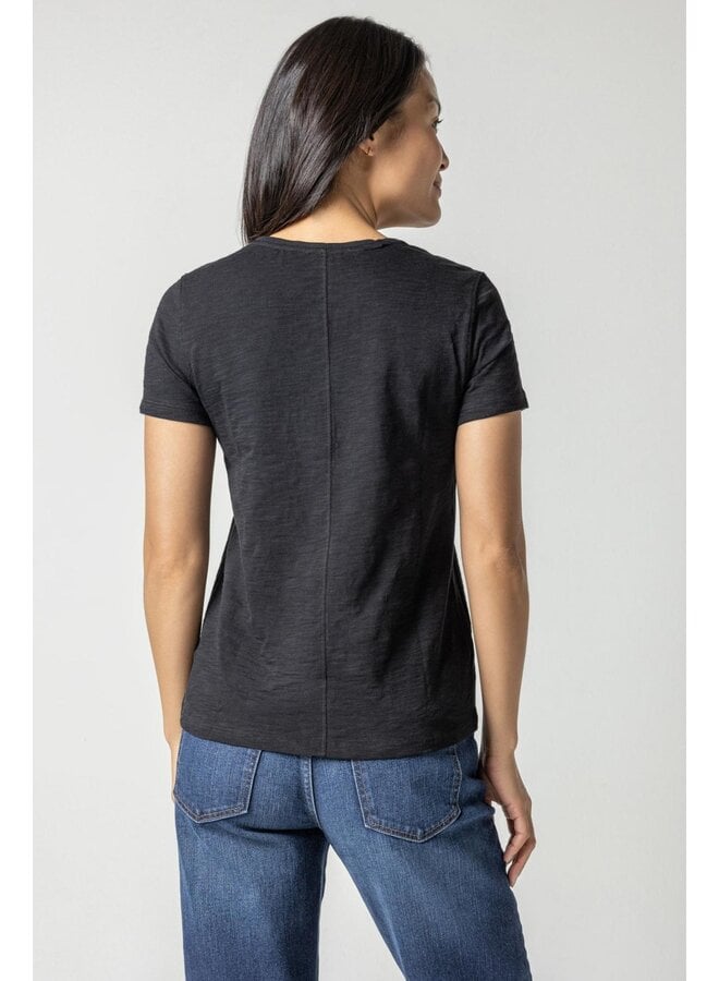 V-NECK SHORT SLEEVE BACK SEAM TEE