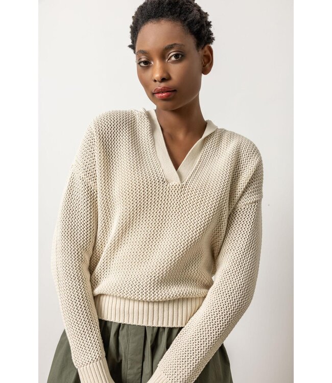 HOODED SPLIT NECK SWEATER