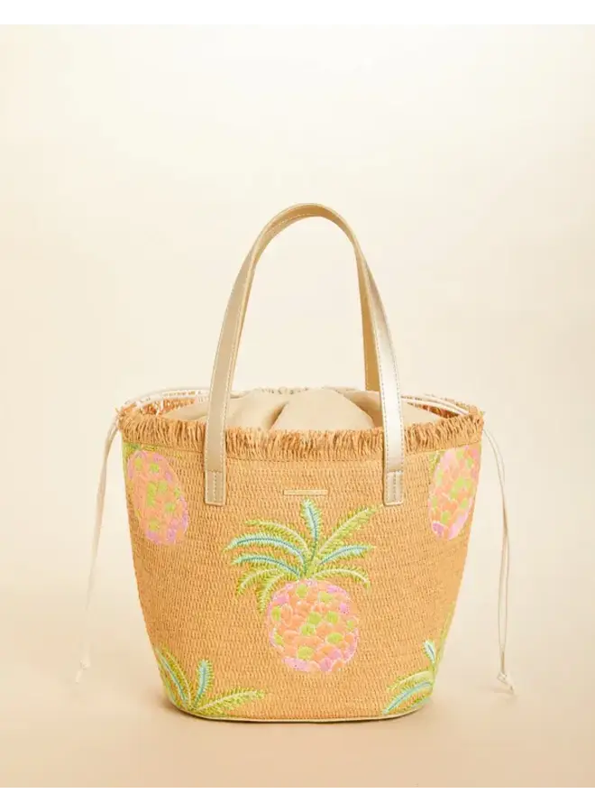 STRAW TOTE FLAMINGO PINEAPPLE