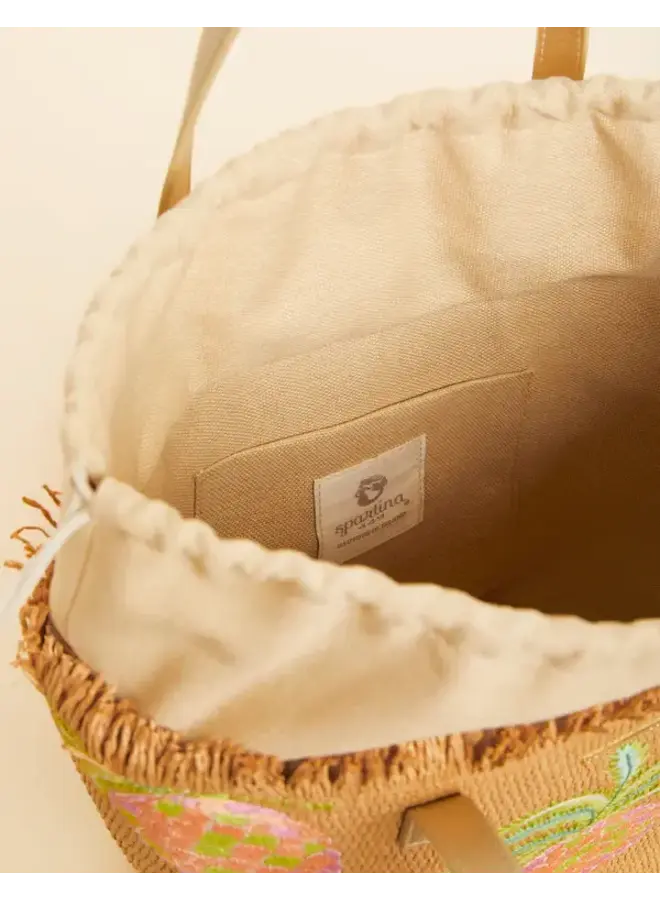 STRAW TOTE FLAMINGO PINEAPPLE