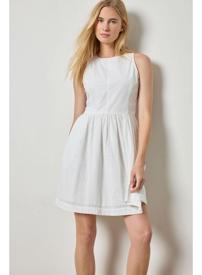 EYELET HIGH NECK MINI DRESS