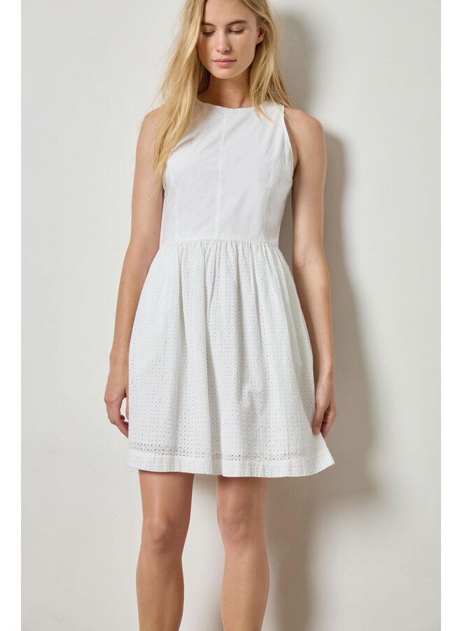 EYELET HIGH NECK MINI DRESS