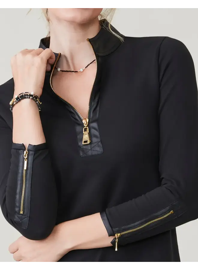 NORA HALF-ZIP DRESS W/VEGAN LEATHER