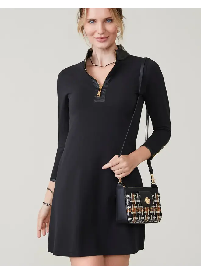 NORA HALF-ZIP DRESS W/VEGAN LEATHER