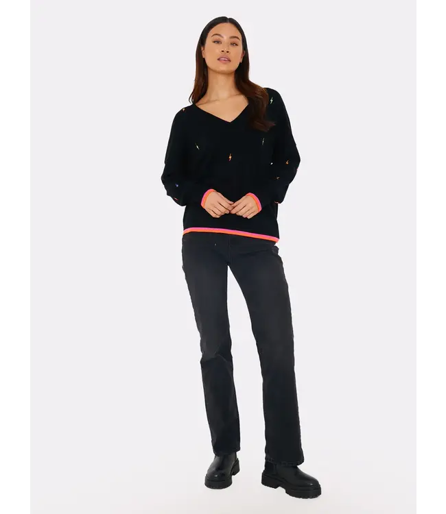 BRODIE ELECTRIC EMBROIDERY V NECK SWEATER