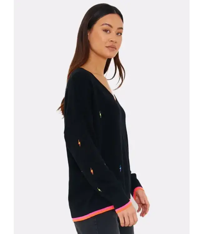 BRODIE ELECTRIC EMBROIDERY V NECK SWEATER