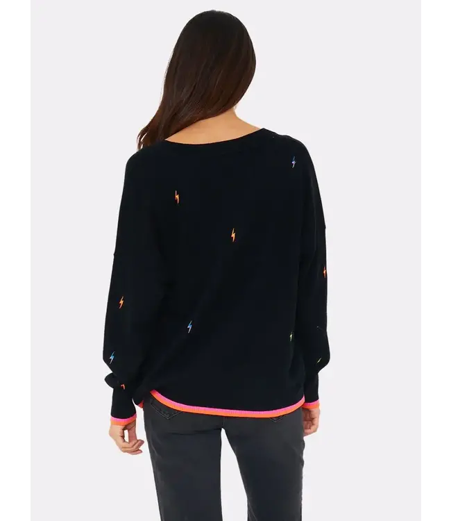 BRODIE ELECTRIC EMBROIDERY V NECK SWEATER