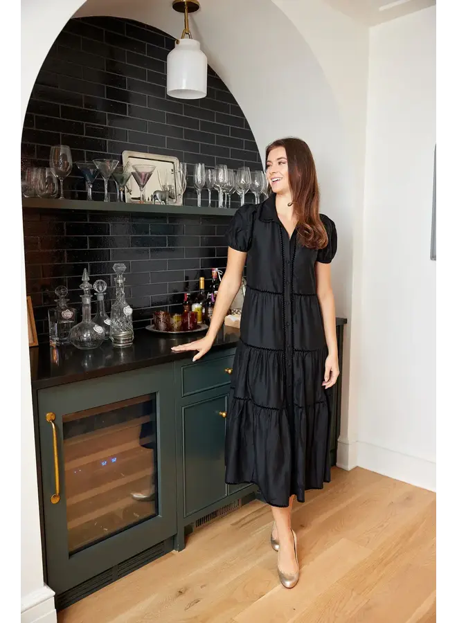 PUFF SLEEVE MIDI SHIRT DRESS