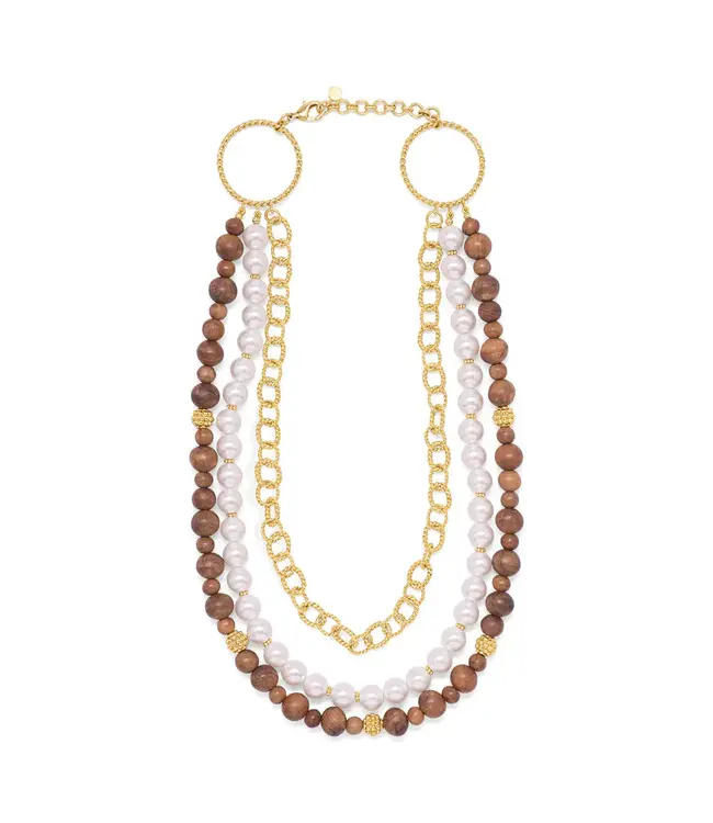 CAPUCINE DE WULF Earth Goddess Necklace with Teak,Pearls