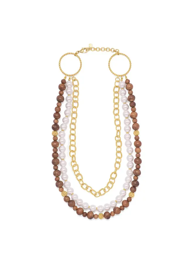 Earth Goddess Necklace with Teak,Pearls