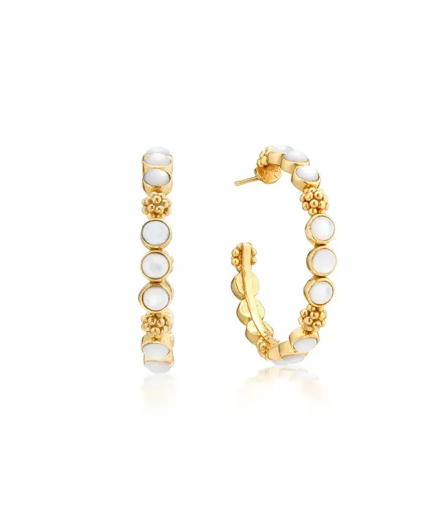 CAPUCINE DE WULF Berry Gem Medium Hoop Earrings, MOP