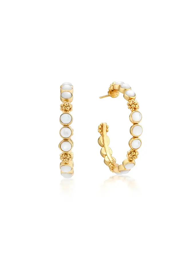 Berry Gem Medium Hoop Earrings, MOP