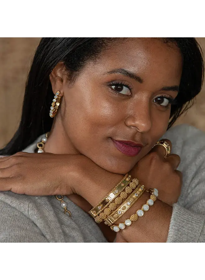 Berry Gem Medium Hoop Earrings, MOP