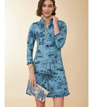 Spartina NORA HALF-ZIP FRINGE DRESS CLARA SEASCAPE