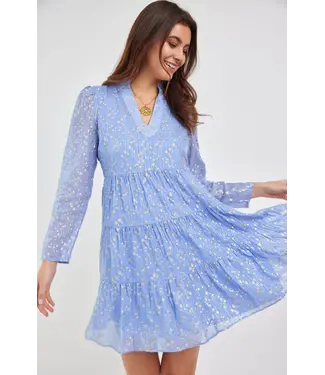 Sail to Sable Dip Dot Lurex Long Sleeve Tunic Flare Dress