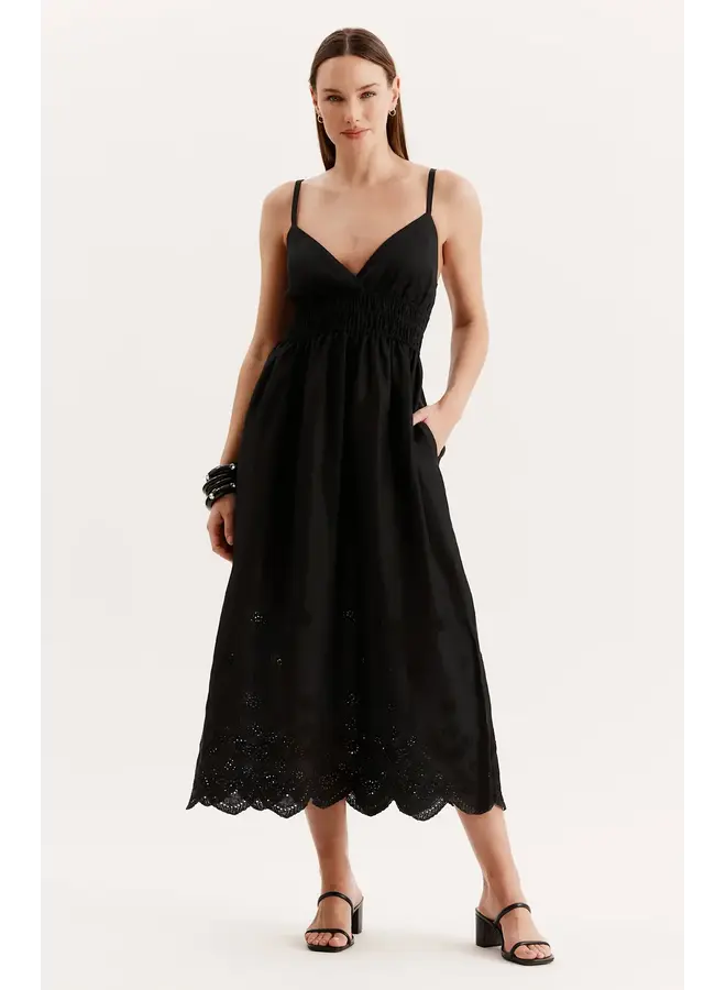 MARIA LINEN W/ EYELET DRESS