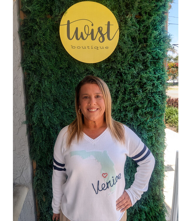 Pink Pineapple BOXY VEE COTTON SWEATER - FLORIDA / VENICE