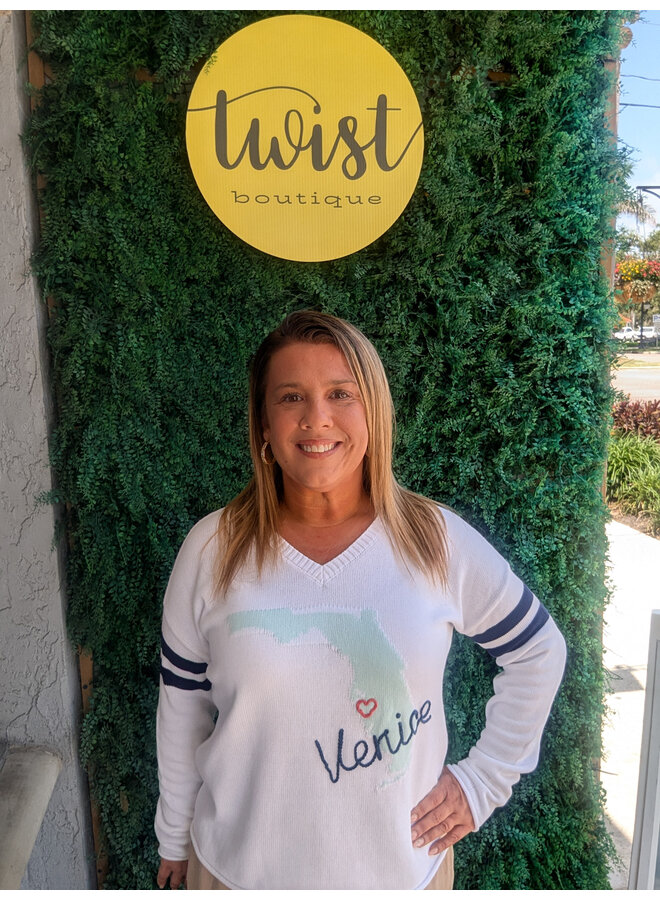 BOXY VEE COTTON SWEATER - FLORIDA / VENICE