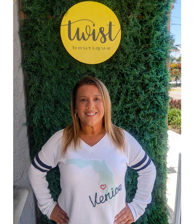 Pink Pineapple BOXY VEE COTTON SWEATER - FLORIDA / VENICE