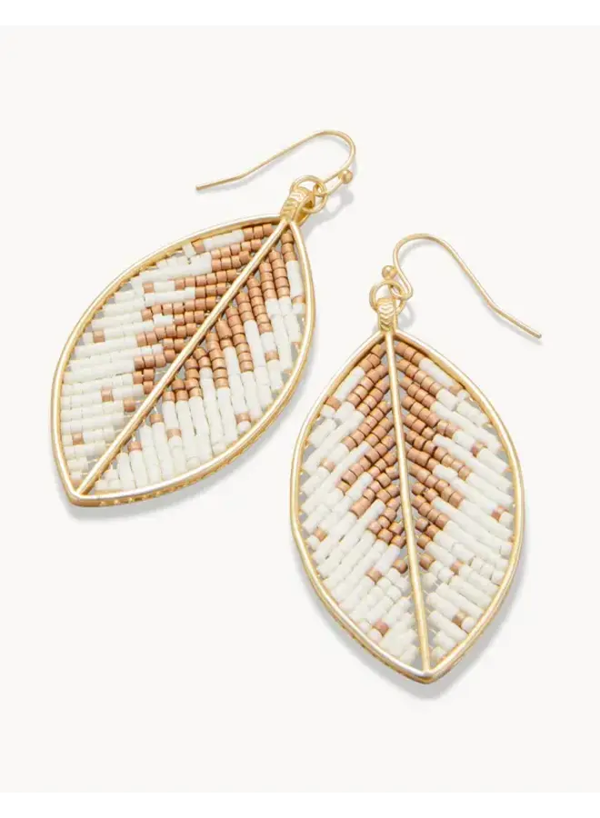 BITTY BEAD EARRINGS LEAVES CREAM