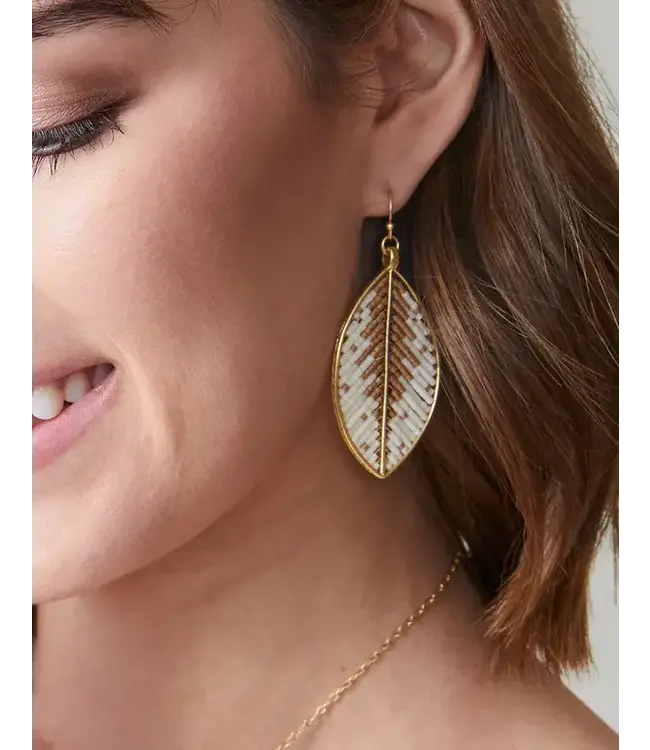 Spartina BITTY BEAD EARRINGS LEAVES CREAM