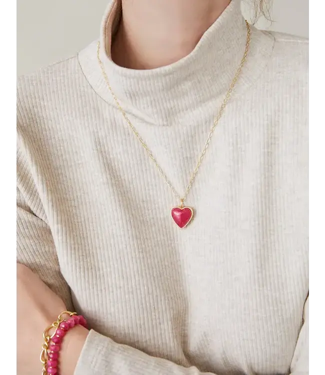 Spartina Full Heart Necklace 18" Pink
