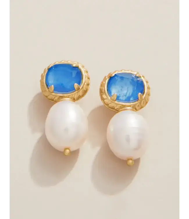 Karina Pearl Drop Earrings Blue