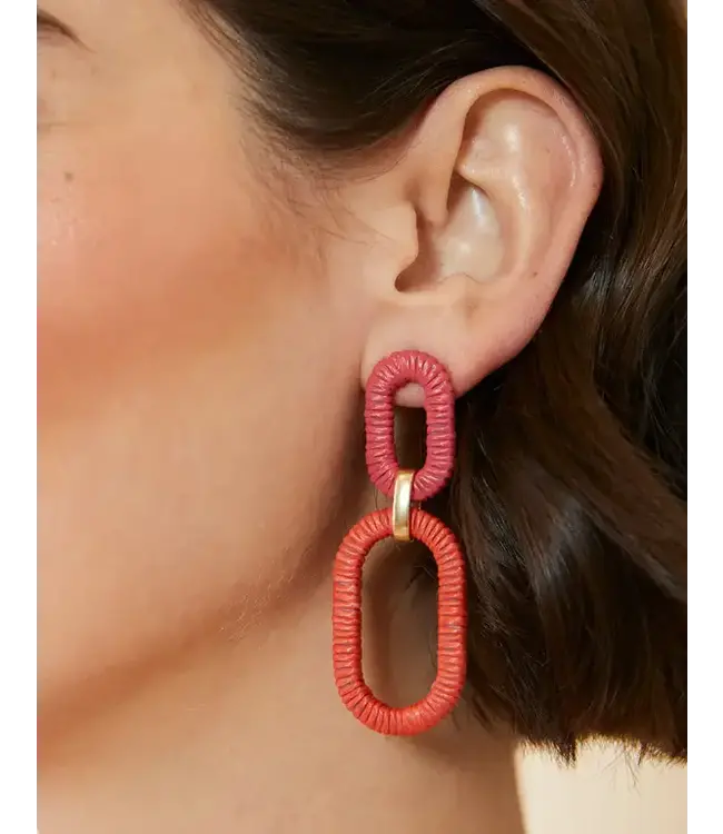 Straw Link Earrings Red