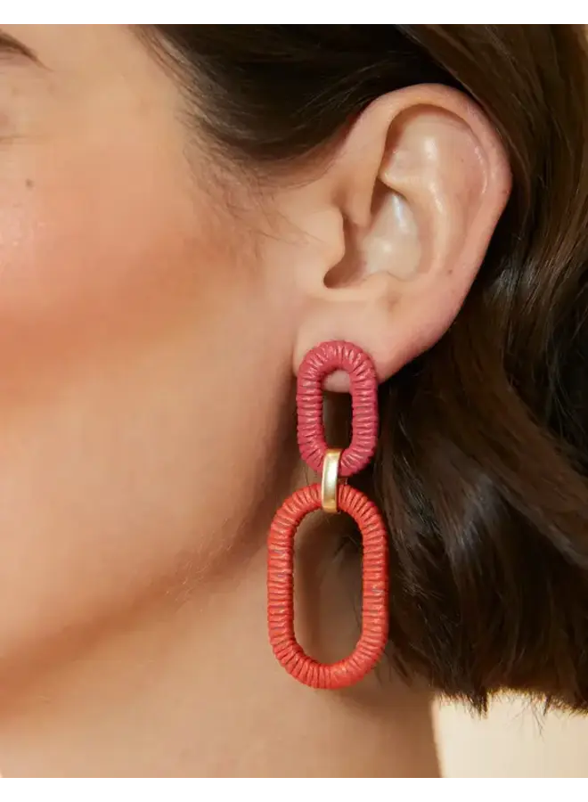 Straw Link Earrings Red