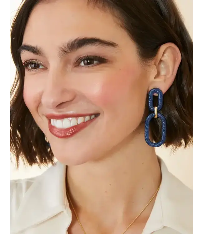 Spartina Straw Link Earrings Navy