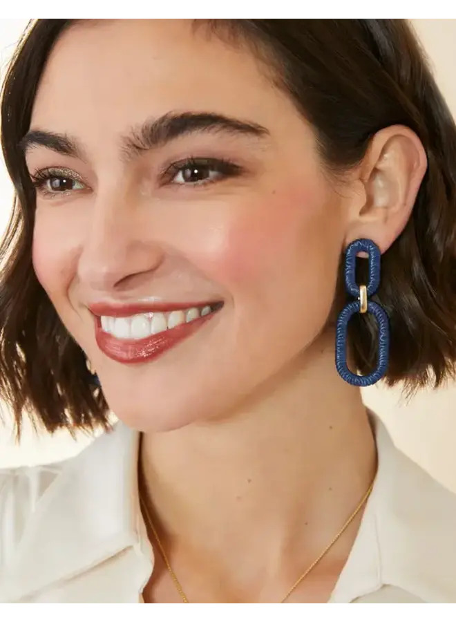 Straw Link Earrings Navy