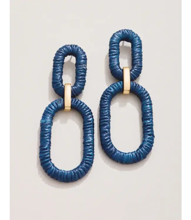 Straw Link Earrings Navy