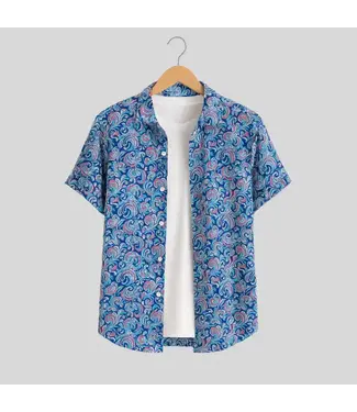 Michael's / Balloon Boy MENS SHORT SLEEVE BUTTON FRONT KNIT SHIRT PRINTED - PERSIAN