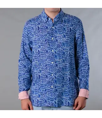 Michael's / Balloon Boy MENS LONG SLEEVE PRINTED LINEN SHIRT - ABSTRACT FISH