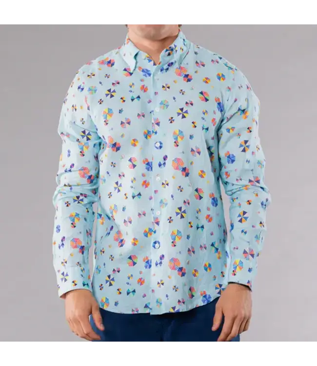 Michael's / Balloon Boy MENS LONG SLEEVE PRINTED LINEN SHIRT - UMBRELLAS