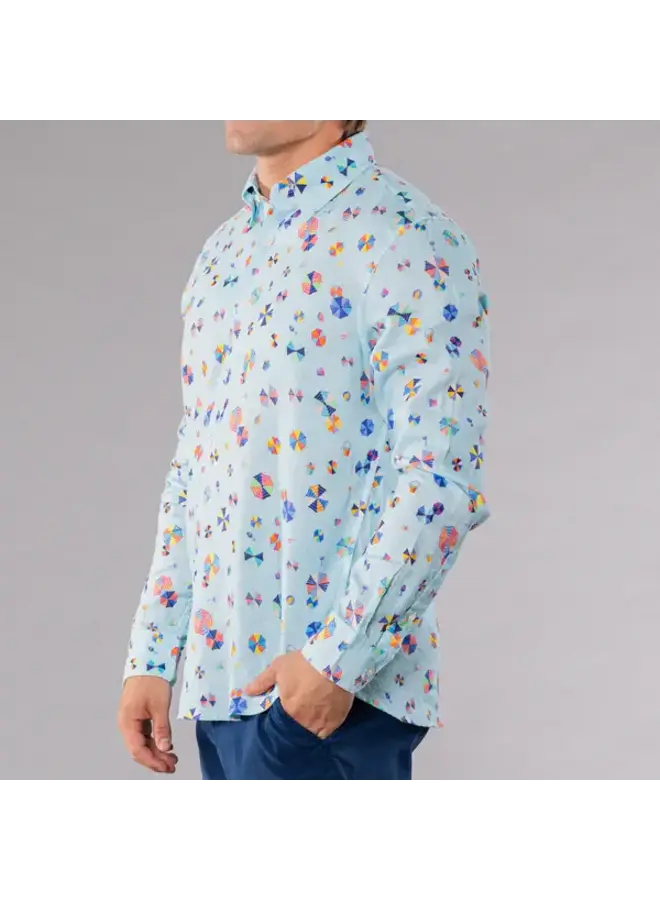 MENS LONG SLEEVE PRINTED LINEN SHIRT - UMBRELLAS