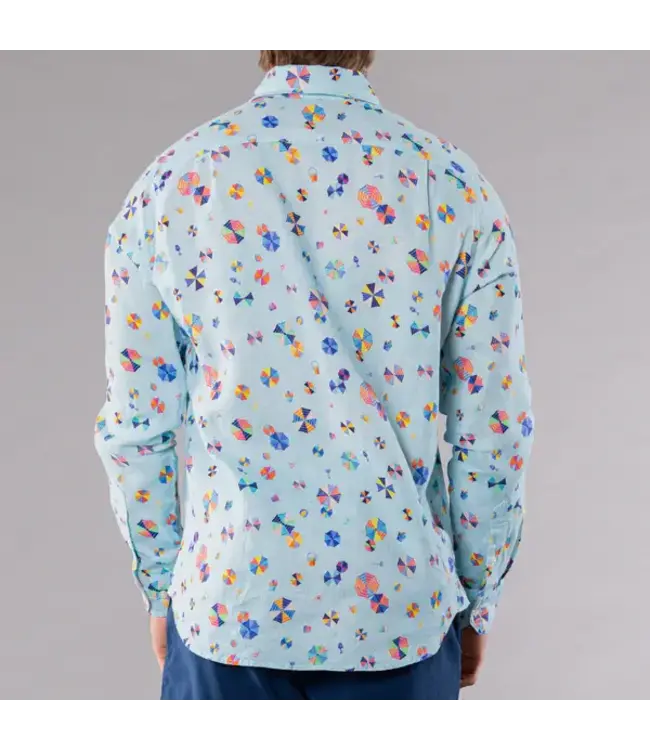 MENS LONG SLEEVE PRINTED LINEN SHIRT - UMBRELLAS