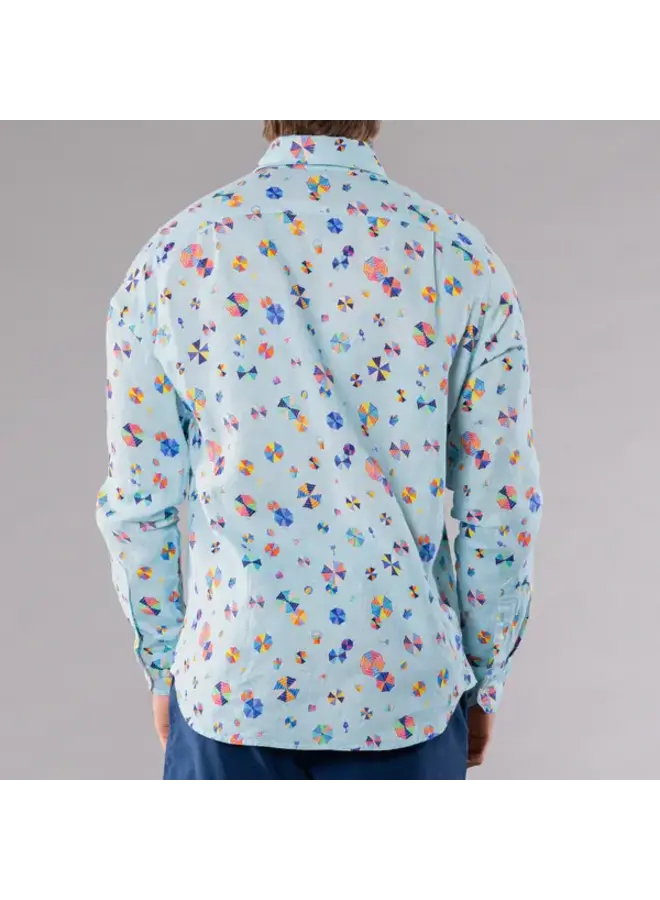 MENS LONG SLEEVE PRINTED LINEN SHIRT - UMBRELLAS